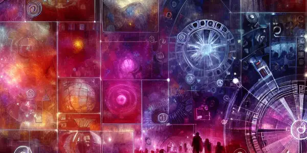 A modern digital interface showcasing a vibrant library of adult entertainment video thumbnails in a passionate color palette.