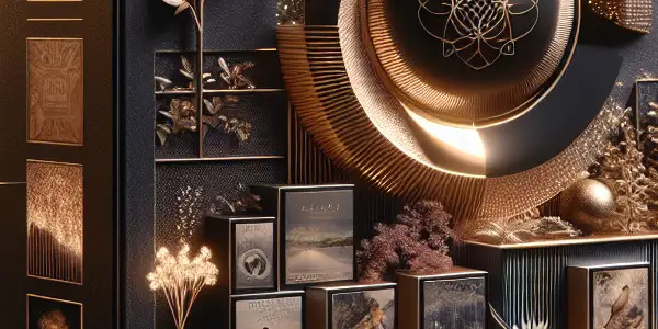 A luxurious adult film packaging design for 2026 featuring eco-friendly materials, interactive AR elements, and elegant presentation.